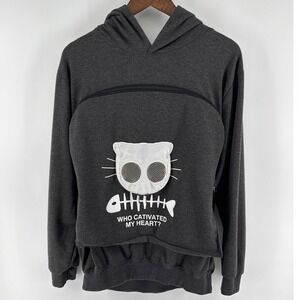 BOMBAXCEIBA Dark Gray Kangaroo Pocket Cat Face Carrier Hoodie Sweatshirt XL